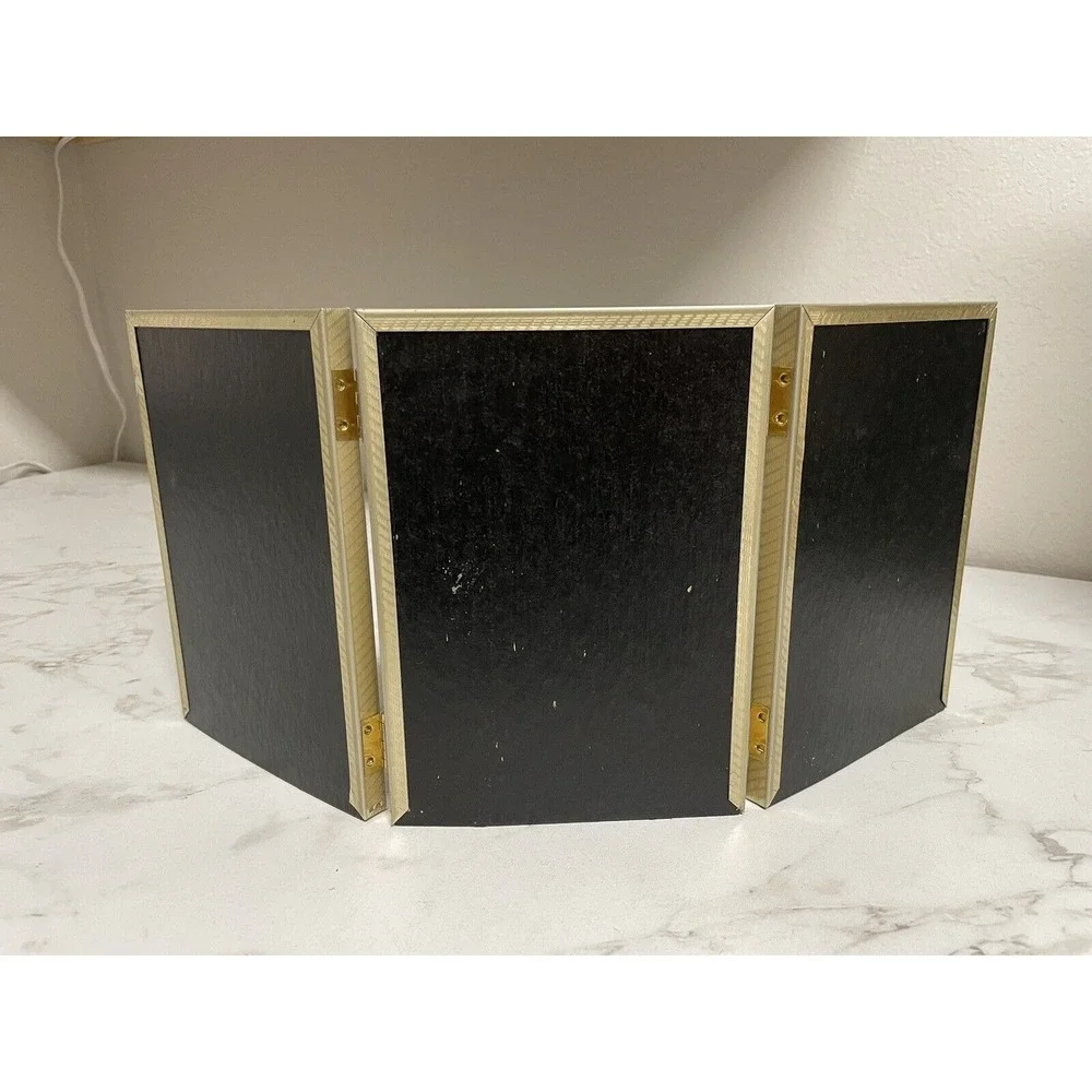 Vintage Tri-Fold 3 Picture Frame Ornate Gold Tone Hinged Metal Triple 5 X 7  NOS